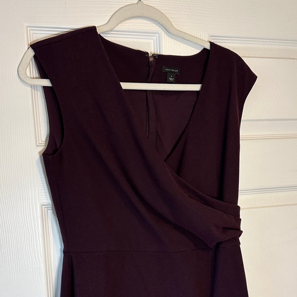 Ann Taylor Faux-Wrap Midi Dress in Plum